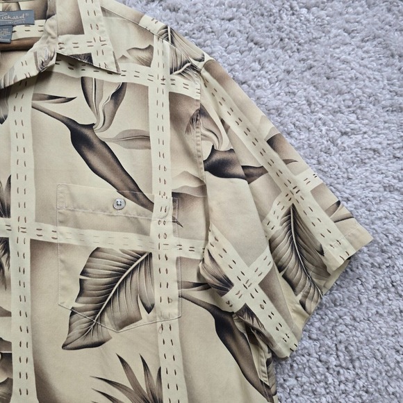 Tori Richard Shirt Men L Brown Silk Floral Short Sleeve Button Beach Resort READ - Picture 3 of 13